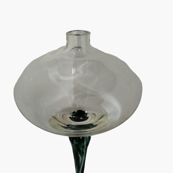 Handcrafted Glass Oil Candles Purple Base Green Swirled Stem Tall Pair - Picture 8 of 8